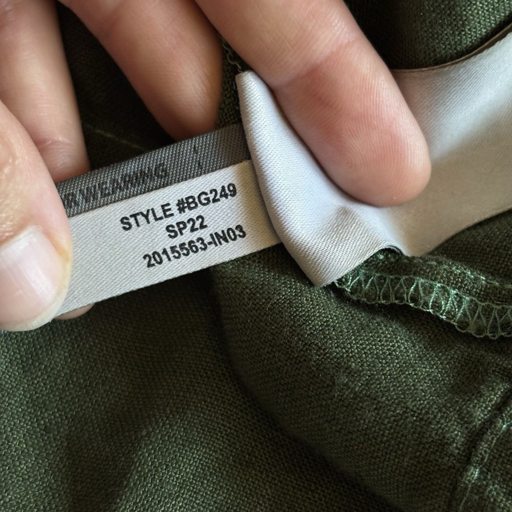 J Crew Square Neck Button Front Balloon Sleeve Linen Top Womens XXL Dark Green - Picture 13 of 14